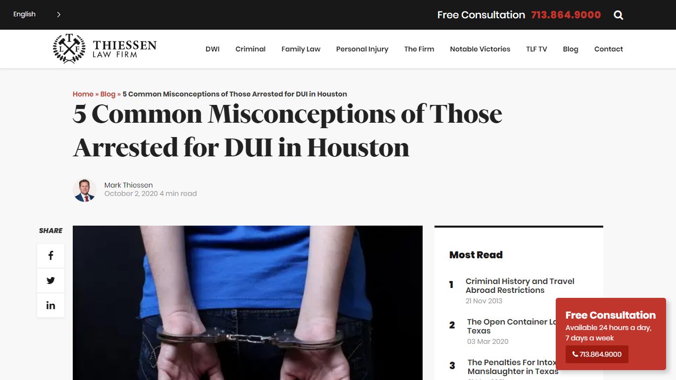 Arrested for DUI in Houston? | Top DUI Myths | Thiessen Law Firm